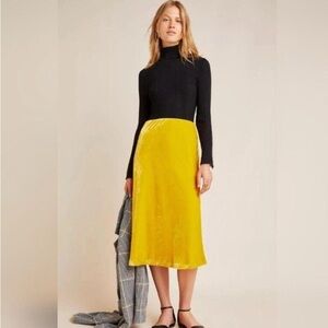 Maeve by Anthropologie Yellow Velvet Midi Skirt